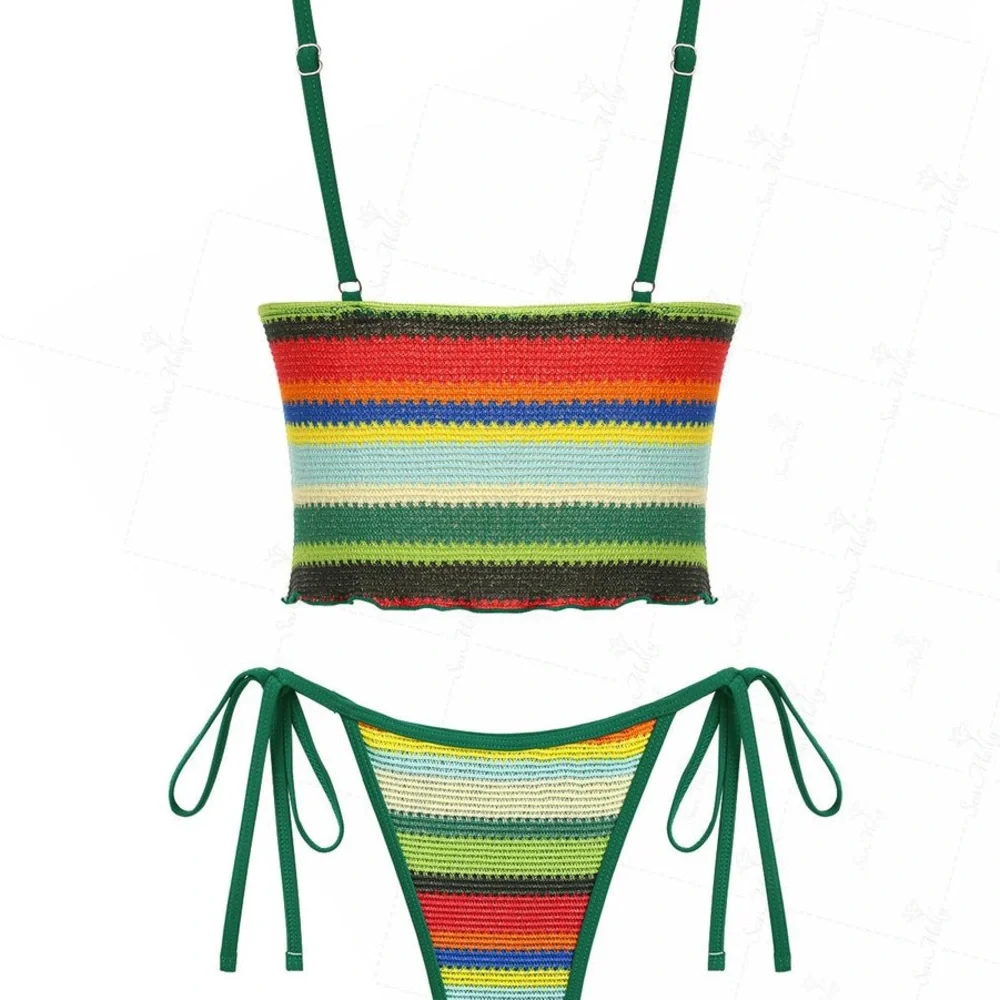Vibrant Striped Crochet Bikini Set NWT - Picture 2 of 7
